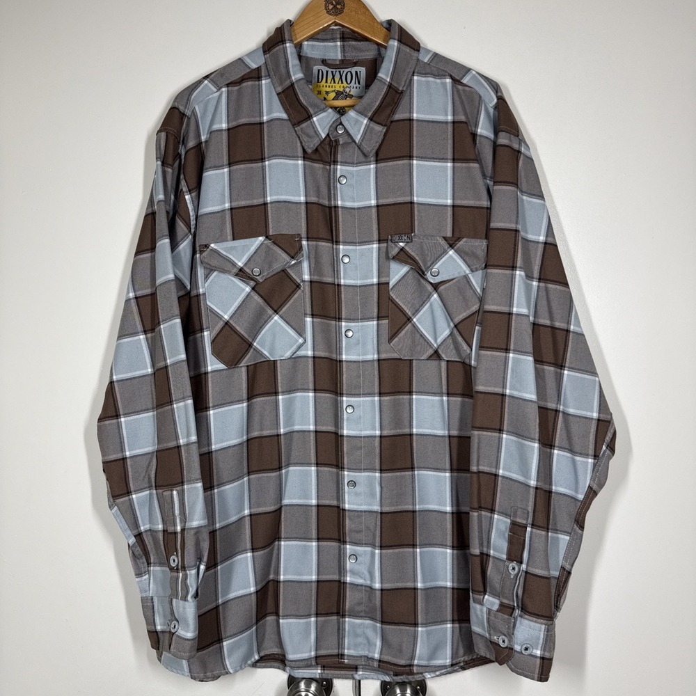 🔥Dixxon Flannel Co T-STREET Mens 3XL Sold Out Brown Blue Plaid NWOT  Pearl Snap